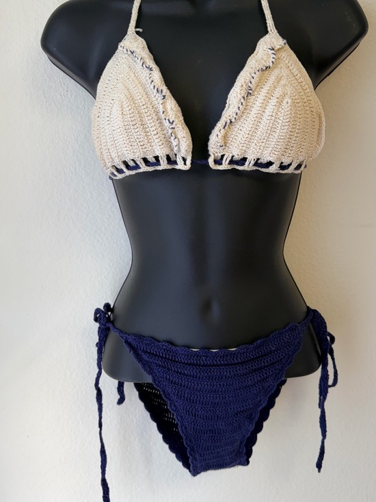 Anna Kosturova Other - Cream & Navy Crochet Tie-Side Bikini - Women Swim